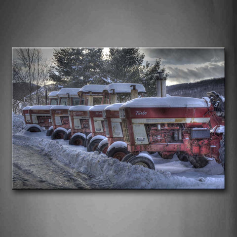 Cars In Snowfield Near Trees  Wall Art Painting Pictures Print On Canvas City The Picture For Home Modern Decoration 