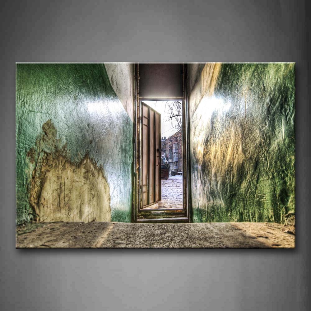 Green Wall And Door Open  Wall Art Painting The Picture Print On Canvas Art Pictures For Home Decor Decoration Gift 
