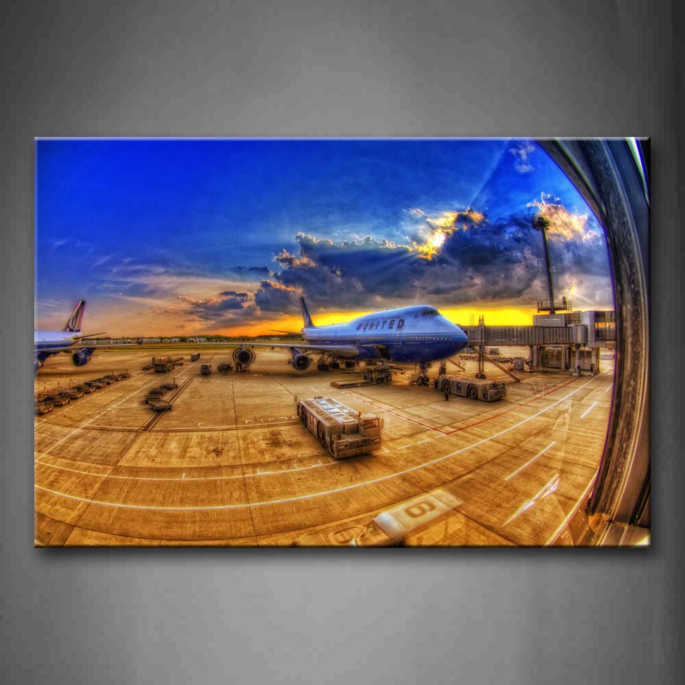 Airport View Through Window  Wall Art Painting Pictures Print On Canvas City The Picture For Home Modern Decoration 