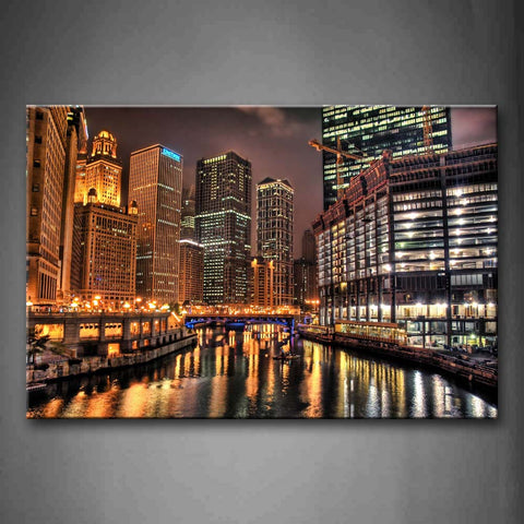 Buildings With Bright Light On Shore Wall Art Painting The Picture Print On Canvas City Pictures For Home Decor Decoration Gift 