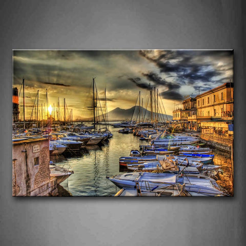 Boats On River And House In Shore Wall Art Painting Pictures Print On Canvas City The Picture For Home Modern Decoration 