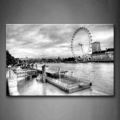 Ferris Wheel And House On River Bank Wall Art Painting The Picture Print On Canvas City Pictures For Home Decor Decoration Gift 