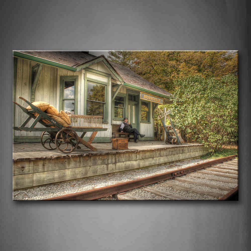 Man Sit On Bench In Front Of House  Wall Art Painting Pictures Print On Canvas City The Picture For Home Modern Decoration 