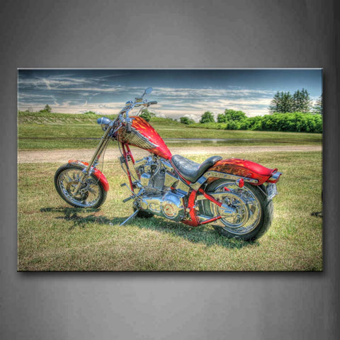 Red Motocycle On Lawn  Wall Art Painting The Picture Print On Canvas Car Pictures For Home Decor Decoration Gift 