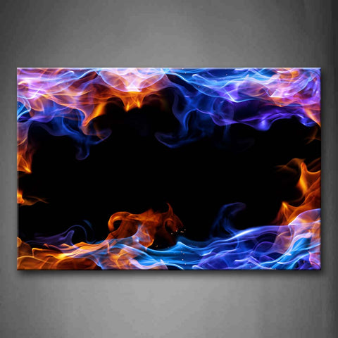 Blue And Yellow Fire At Dark Background  Wall Art Painting The Picture Print On Canvas Abstract Pictures For Home Decor Decoration Gift 