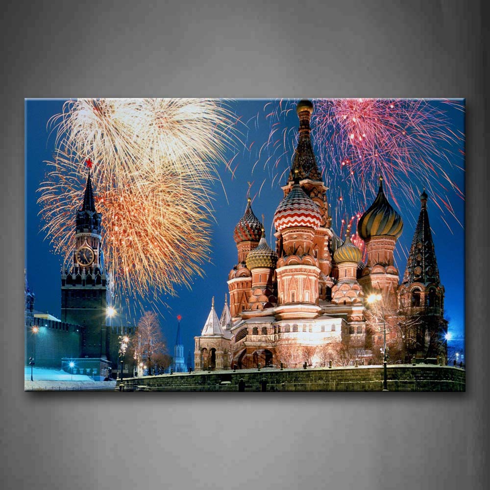 Fireworks In Sky And Castle  Wall Art Painting The Picture Print On Canvas City Pictures For Home Decor Decoration Gift 