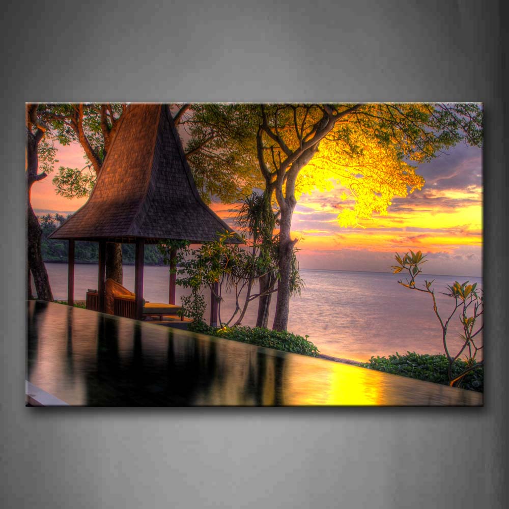 Pavlion On Lake Shore  Wall Art Painting Pictures Print On Canvas Seascape The Picture For Home Modern Decoration 