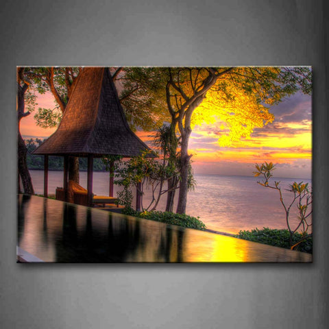 Pavlion On Lake Shore  Wall Art Painting Pictures Print On Canvas Seascape The Picture For Home Modern Decoration 