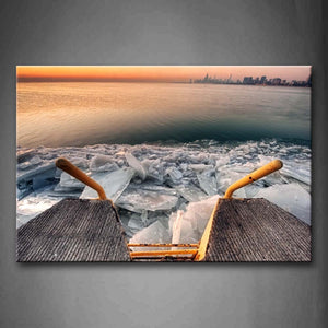 Yellow Stair And Ice In River  Wall Art Painting The Picture Print On Canvas Seascape Pictures For Home Decor Decoration Gift 