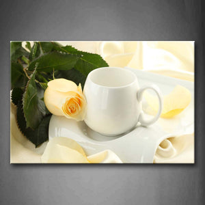 Yellow Rose Beside Cup  Wall Art Painting The Picture Print On Canvas Art Pictures For Home Decor Decoration Gift 