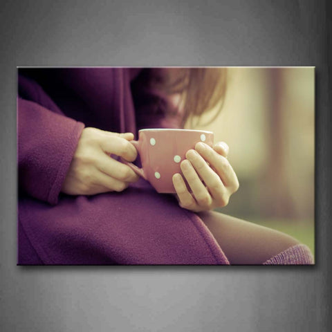 Woman With Pink Cup In Hand  Wall Art Painting Pictures Print On Canvas Art The Picture For Home Modern Decoration 