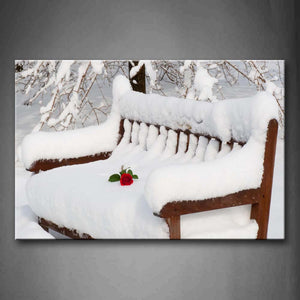 Red Rose On Bench With Snows  Wall Art Painting The Picture Print On Canvas Art Pictures For Home Decor Decoration Gift 