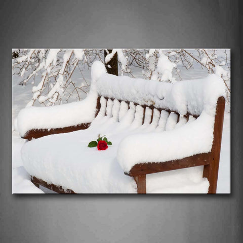 Red Rose On Bench With Snows  Wall Art Painting The Picture Print On Canvas Art Pictures For Home Decor Decoration Gift 