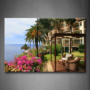 Holiday Place With Sofa And Flowers Near Sea  Wall Art Painting Pictures Print On Canvas City The Picture For Home Modern Decoration 