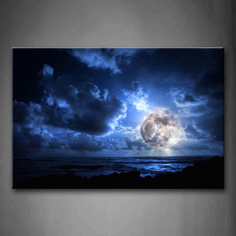 Blue Moon Covered By Dark Cloud   Wall Art Painting Pictures Print On Canvas Seascape The Picture For Home Modern Decoration 
