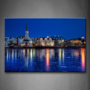 Blue Old Houses In River Shore Wall Art Painting The Picture Print On Canvas City Pictures For Home Decor Decoration Gift 