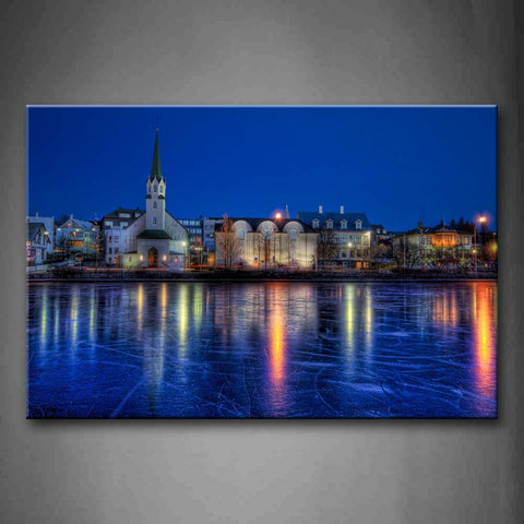 Blue Old Houses In River Shore Wall Art Painting The Picture Print On Canvas City Pictures For Home Decor Decoration Gift 