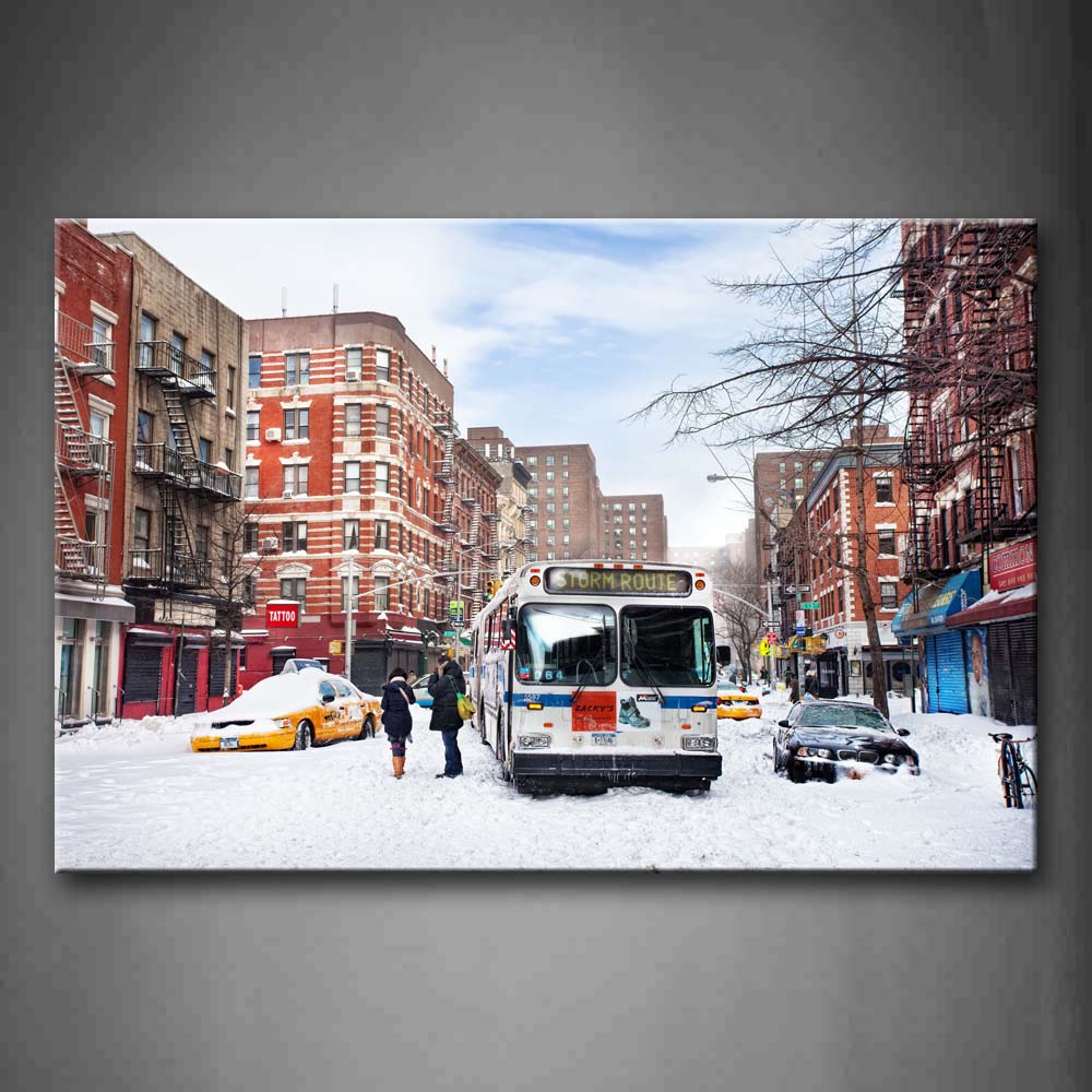 Buses And Cars Fall Into Snow  Wall Art Painting Pictures Print On Canvas City The Picture For Home Modern Decoration 