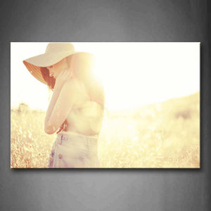 Women Wear Hat Stand On Grass  Wall Art Painting Pictures Print On Canvas Art The Picture For Home Modern Decoration 