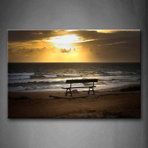 Bench On Beach With Waves  Wall Art Painting Pictures Print On Canvas Seascape The Picture For Home Modern Decoration 