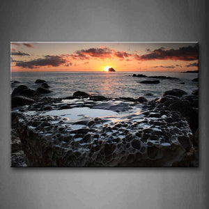 Rocks On Sea Sunrise  Wall Art Painting The Picture Print On Canvas Seascape Pictures For Home Decor Decoration Gift 