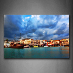 Boats In River And House In Shore Wall Art Painting The Picture Print On Canvas City Pictures For Home Decor Decoration Gift 