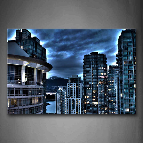 Tall Buildings And Dark Cloud  Wall Art Painting Pictures Print On Canvas City The Picture For Home Modern Decoration 