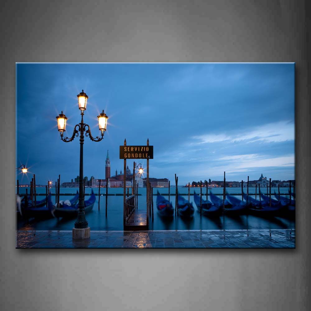 Blue Street Lamp An Boats  Wall Art Painting The Picture Print On Canvas City Pictures For Home Decor Decoration Gift 