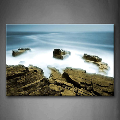 Stones In Sea And Fog  Wall Art Painting The Picture Print On Canvas Seascape Pictures For Home Decor Decoration Gift 