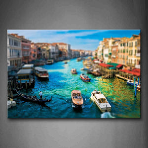 Houses And Boats In River  Wall Art Painting The Picture Print On Canvas City Pictures For Home Decor Decoration Gift 