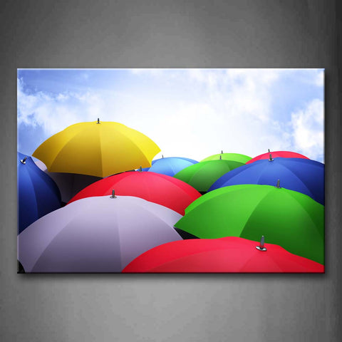 Colorful Unbrellas Huddle Together Under Sky Wall Art Painting Pictures Print On Canvas Art The Picture For Home Modern Decoration 