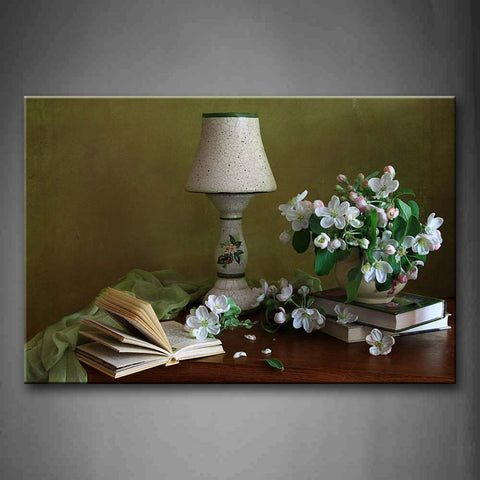 Still Life Flower Table Lamp And Book On Desk Wall Art Painting The Picture Print On Canvas Art Pictures For Home Decor Decoration Gift 