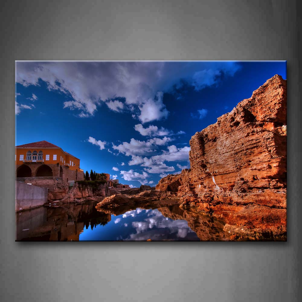 Clear River Between House And Small Cliffs  Wall Art Painting The Picture Print On Canvas City Pictures For Home Decor Decoration Gift 