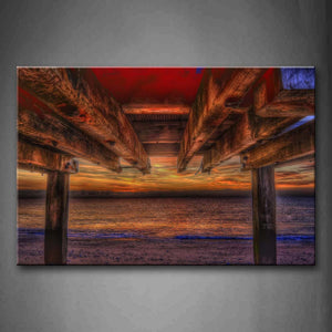 Brown The Under Of Wood Pier Near Beach At Sunset Wall Art Painting Pictures Print On Canvas Seascape The Picture For Home Modern Decoration 