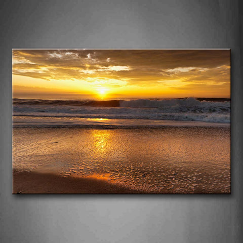 Setting Sun Over Wide Beach  Wall Art Painting Pictures Print On Canvas Seascape The Picture For Home Modern Decoration 