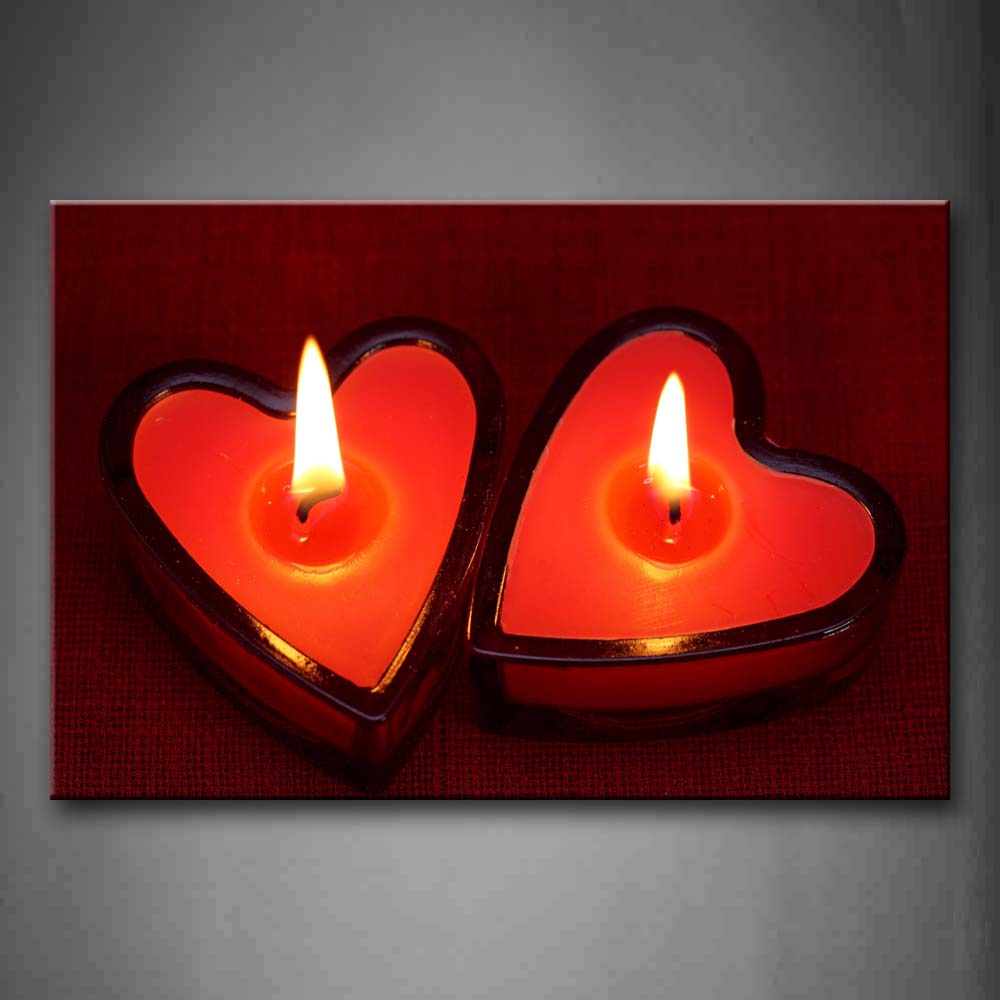 Two Shape Of Heart Candles On Red Cloth Wall Art Painting The Picture Print On Canvas Art Pictures For Home Decor Decoration Gift 