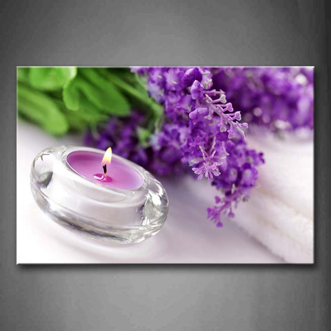 Candle Near Purple Flower Portrait Wall Art Painting Pictures Print On Canvas Flower The Picture For Home Modern Decoration 