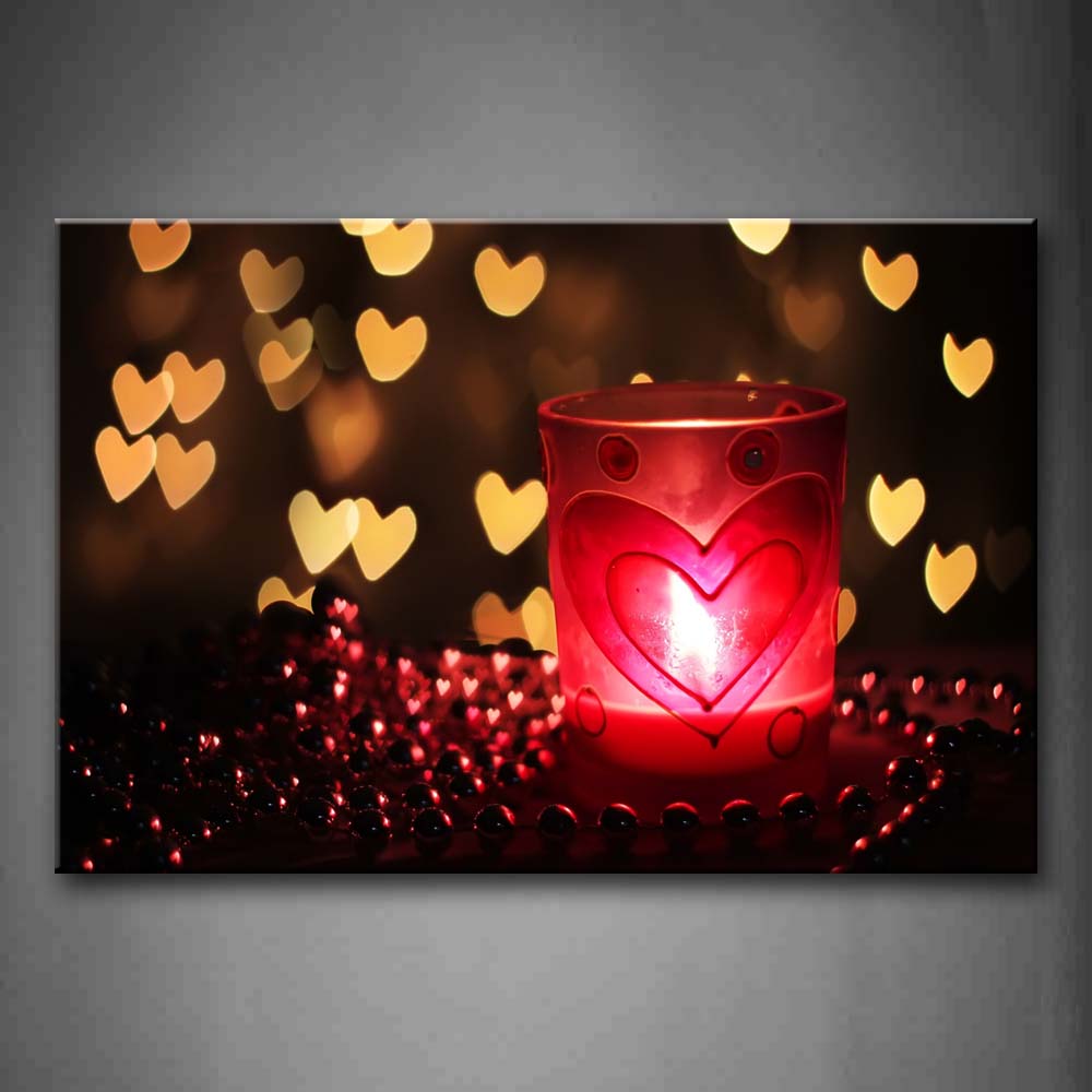 Candle In Glass Many Hearts And Small Balls Around Wall Art Painting Pictures Print On Canvas Art The Picture For Home Modern Decoration 