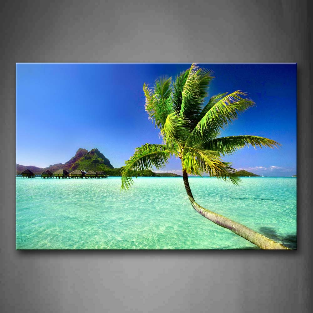 Tropical Coconut Tree Near Green Sea Wall Art Painting Pictures Print On Canvas Seascape The Picture For Home Modern Decoration 