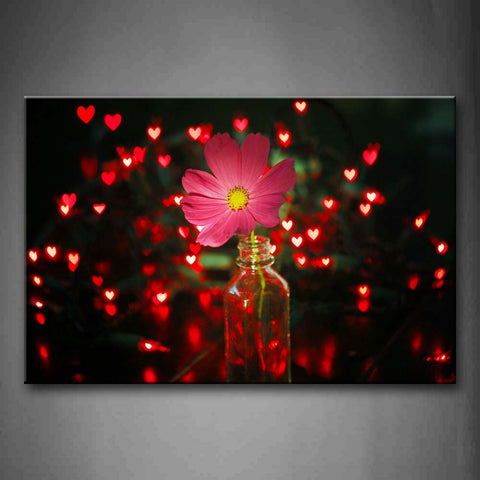 Pink Flower In Glass With Many Red Hearts Wall Art Painting The Picture Print On Canvas Art Pictures For Home Decor Decoration Gift 