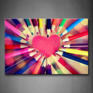 Colorful Pencil Form Heart Wall Art Painting Pictures Print On Canvas Art The Picture For Home Modern Decoration 