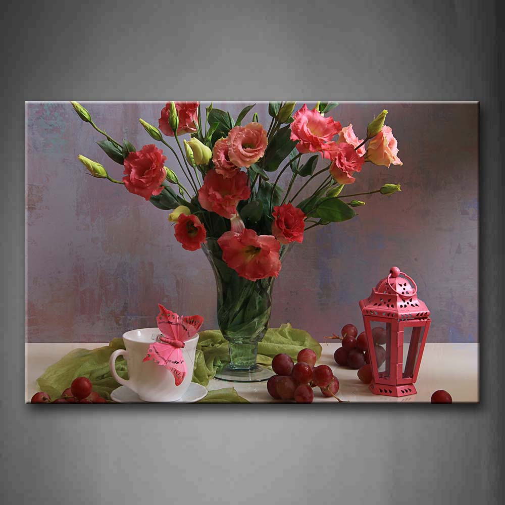 Pink Flowers In Glass And Grape Wall Art Painting The Picture Print On Canvas Flower Pictures For Home Decor Decoration Gift 