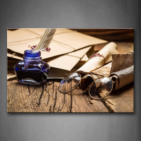 Vintage Paper And Glass Ink On Wood Desk Wall Art Painting Pictures Print On Canvas Art The Picture For Home Modern Decoration 