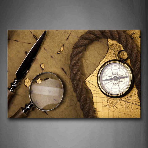 Brown Compass Rope And Knife On Vintage Paper Wall Art Painting Pictures Print On Canvas Art The Picture For Home Modern Decoration 