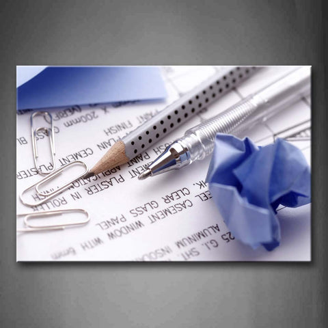 Pen And Pencil And Blue Paper On Book Wall Art Painting The Picture Print On Canvas Art Pictures For Home Decor Decoration Gift 