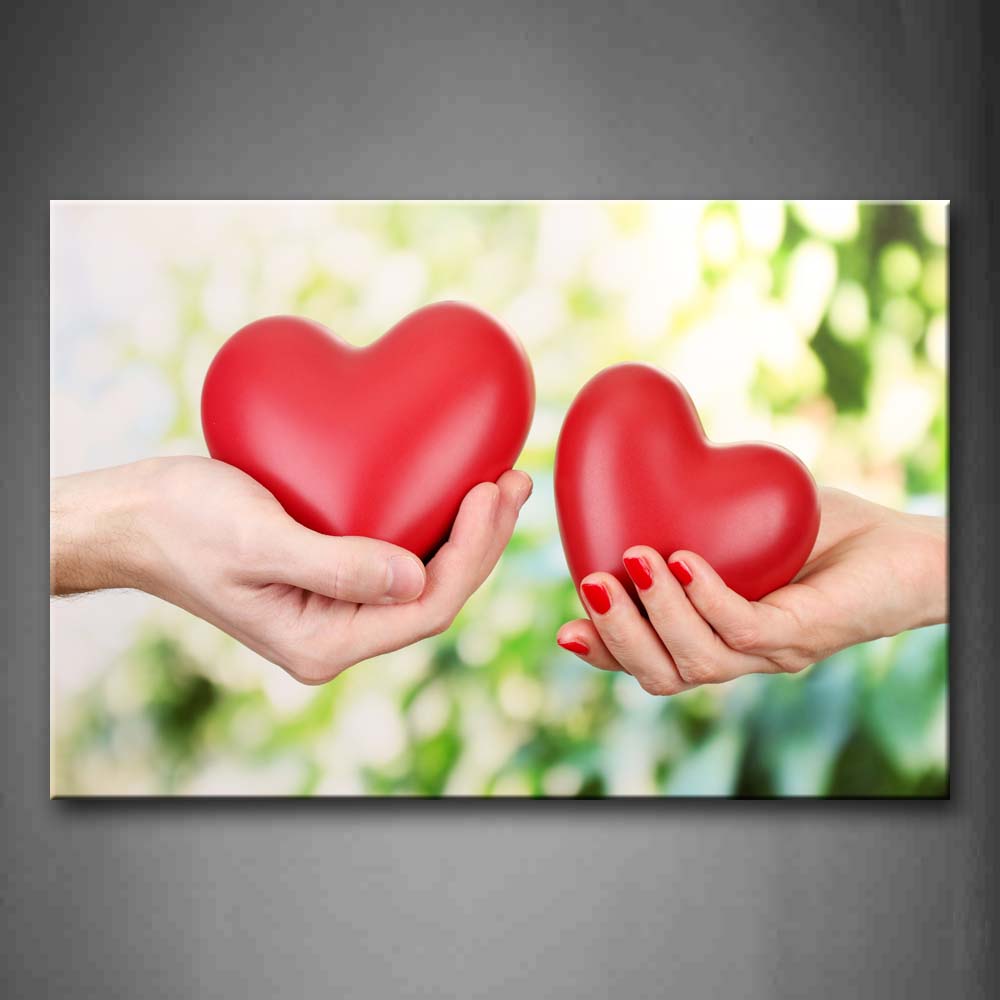 Love Two Red Heart On Two Hands Portrait Wall Art Painting Pictures Print On Canvas Art The Picture For Home Modern Decoration 