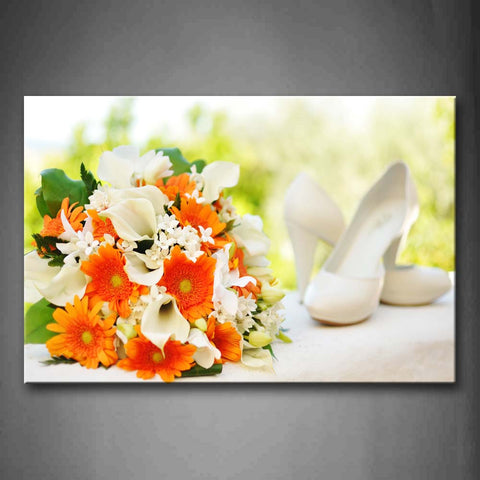 White Shoes Beside Flowers  Wall Art Painting The Picture Print On Canvas Flower Pictures For Home Decor Decoration Gift 