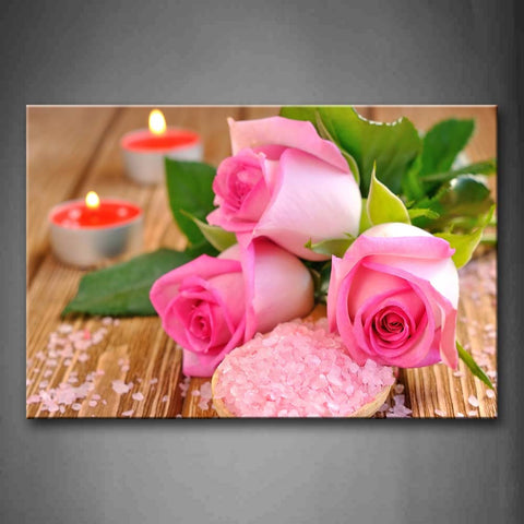 Pink Rose And Candles  Wall Art Painting Pictures Print On Canvas Flower The Picture For Home Modern Decoration 