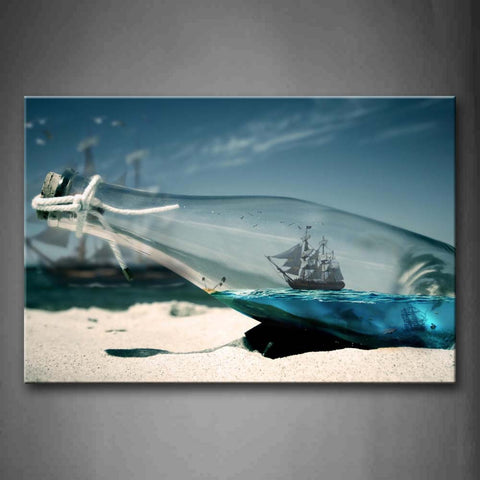 Boat In Glass Bottle On Beach  Wall Art Painting The Picture Print On Canvas Art Pictures For Home Decor Decoration Gift 