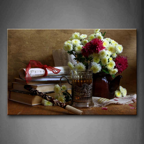 Book Beside Flowers And Cup Wall Art Painting Pictures Print On Canvas Art The Picture For Home Modern Decoration 